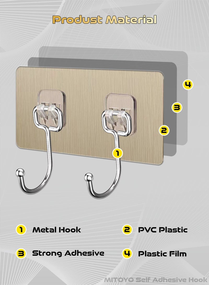 MITOYO 10-Piece Wall Hooks - Self-Adhesive, Nail-Free, Heavy-Duty - Gold - Image 3