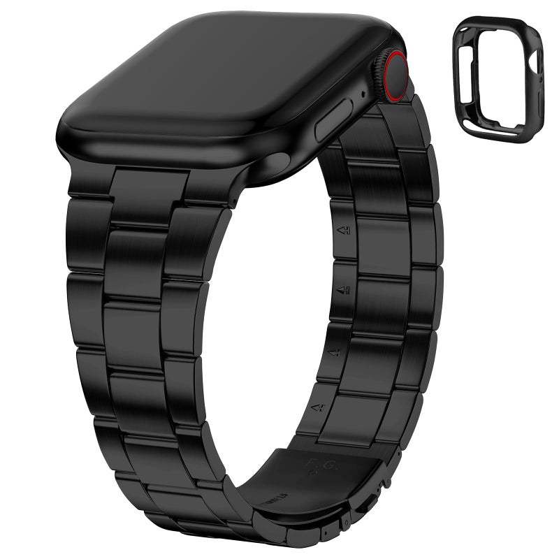 Fullmosa No Tools Needed Compatible with Apple Watch Bands for Women Men 41mm 40mm 38mm Metal Strap with Case for iWatch Series 9 8 7 6 5 4 3 2 1 SE321 Black - Image 2