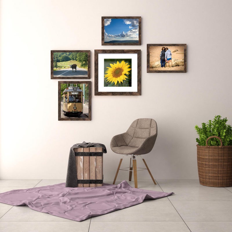 Picrit 11x11 Picture Frame Set of 4  Made of High Definition Real Glass  Display 8x8 with Mat or 11x11 Without Mat  Photo Frames for Wall Mounting Display  Brown - Image 3