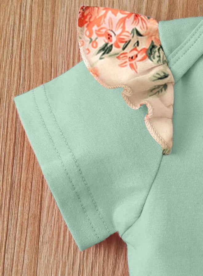 AMAWMW Baby Girl Clothes Set Daddys Little Girl Ruffle Romper Top Camouflage Pants Newborn Infant Baby Girl Outfit, Floral Green&beige, 3-6 Months - Image 4