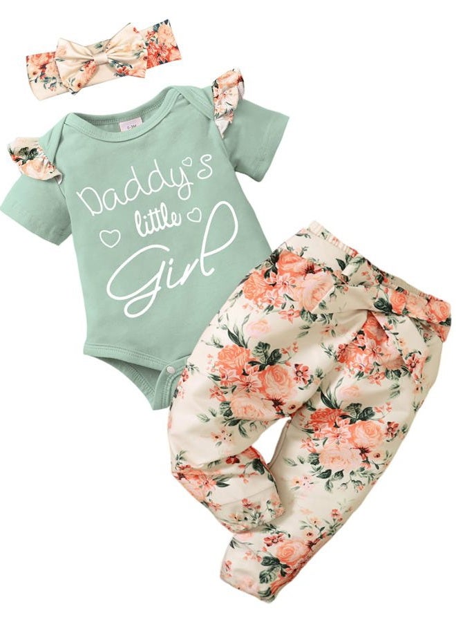 AMAWMW Baby Girl Clothes Set Daddys Little Girl Ruffle Romper Top Camouflage Pants Newborn Infant Baby Girl Outfit, Floral Green&beige, 3-6 Months - Image 1