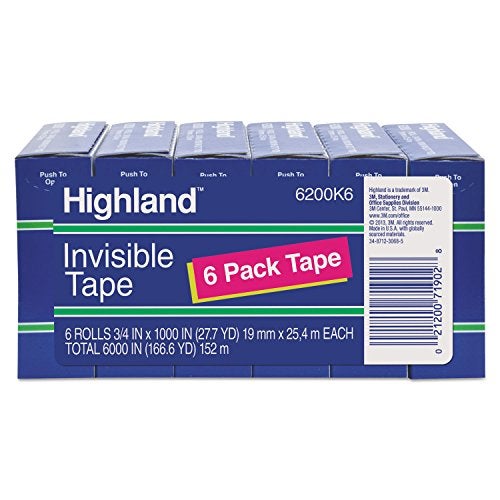 Highland 6200K6 Invisible Permanent Mending Tape, 3/4-Inch x 1000-Inch, 1-Inch Core, Clear, 6/Pack - Image 4