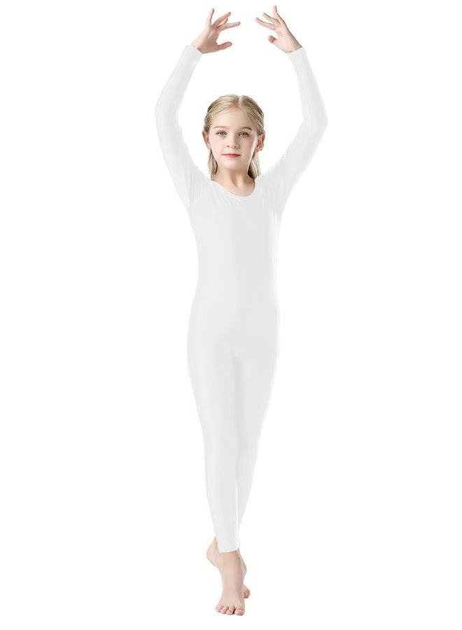 OVIGILY Girls Kids Long Sleeve Dance Unitard Bodysuits Full Body Leotard for Ballet,Gymnastics,Performance,Costumes, White, L - Image 3