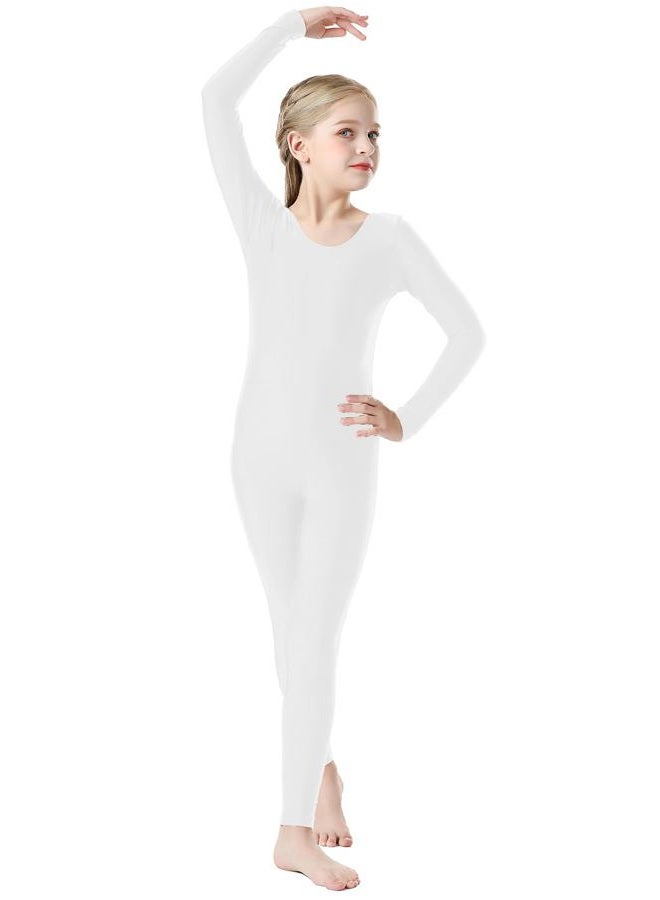 OVIGILY Girls Kids Long Sleeve Dance Unitard Bodysuits Full Body Leotard for Ballet,Gymnastics,Performance,Costumes, White, L - Image 4