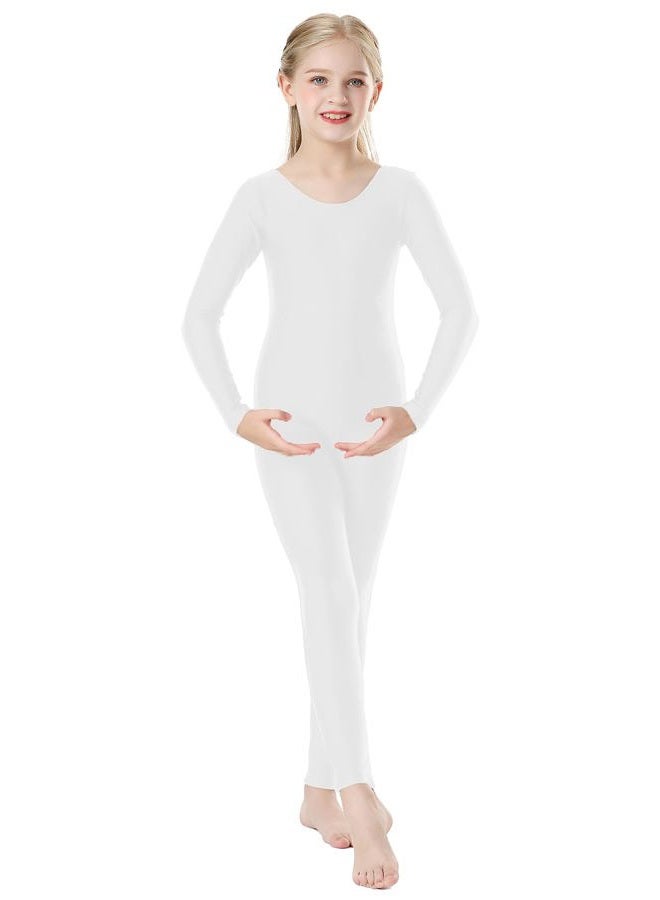 OVIGILY Girls Kids Long Sleeve Dance Unitard Bodysuits Full Body Leotard for Ballet,Gymnastics,Performance,Costumes, White, L - Image 2