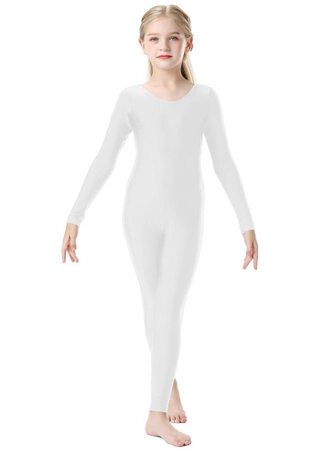 OVIGILY Girls Kids Long Sleeve Dance Unitard Bodysuits Full Body Leotard for Ballet,Gymnastics,Performance,Costumes, White, L - Image 1
