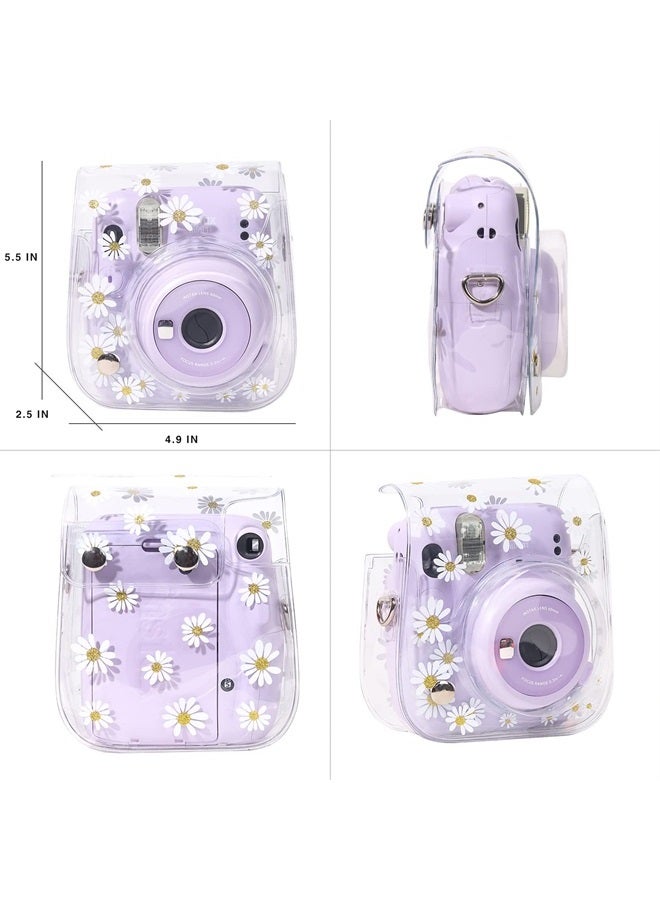 wogozan Clear Case for Fujifilm Instax Mini 12/11/9/8 Instant Camera Bag - Instax mini 11 case with Adjustable Shoulder Straps (Transparent Daisy) - Image 1