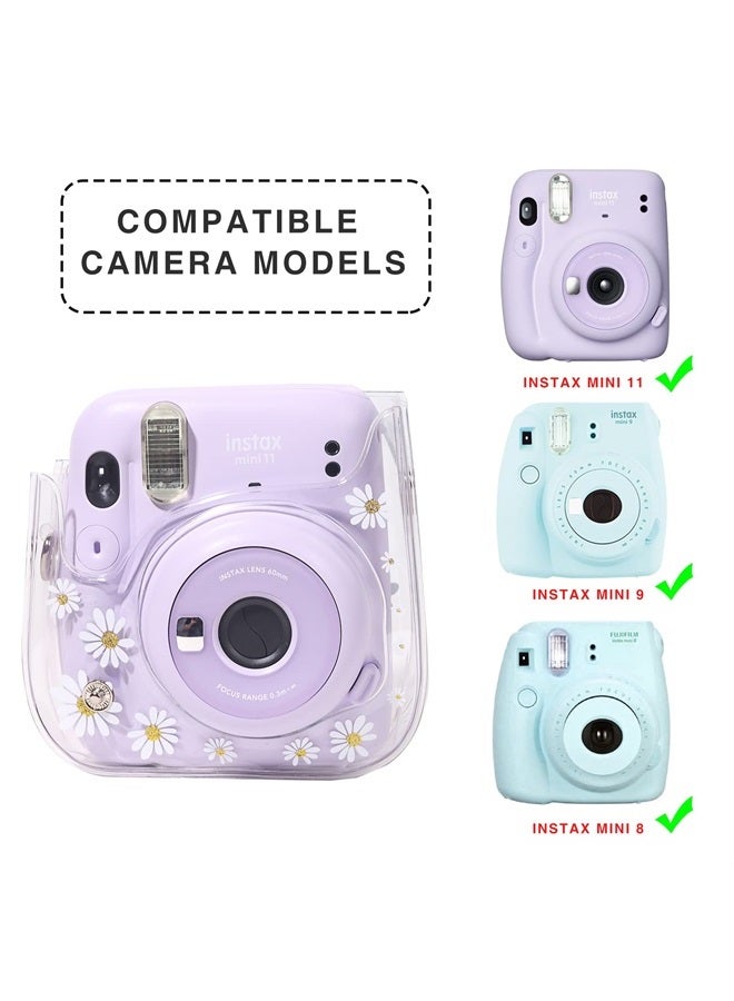 wogozan Clear Case for Fujifilm Instax Mini 12/11/9/8 Instant Camera Bag - Instax mini 11 case with Adjustable Shoulder Straps (Transparent Daisy) - Image 2