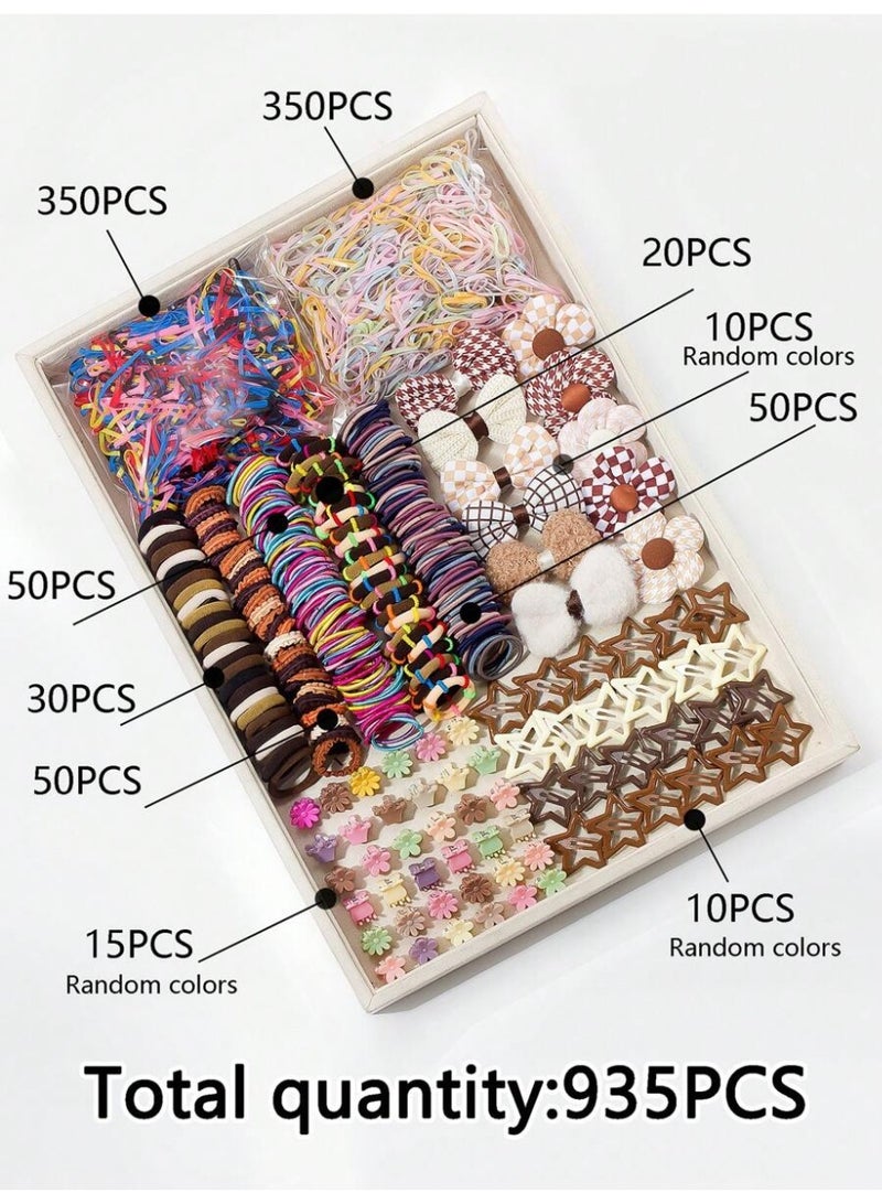 مجموعة مشابك شعر من 935 قطعة، اكسسوارات شعر للبنات ابداعية بسيطة، مجموعة ربطات شعر مرنة مطاطية للراس - Image 2