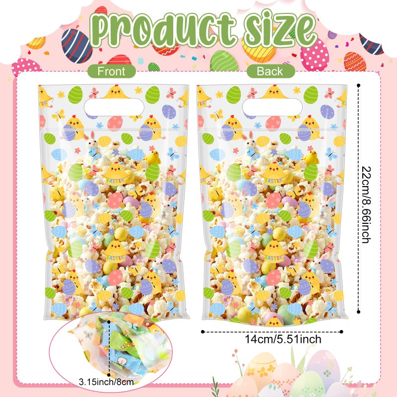 Engrowtic 100 Pcs Easter Treat Bags Reusable Easter Egg Zipper Bags Plastic Goodie Gift Bag Holiday Bag with Handles for Spring Party Favor Wrapping Supplies - Image 3