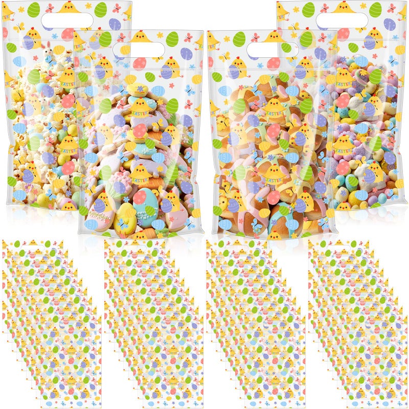 Engrowtic 100 Pcs Easter Treat Bags Reusable Easter Egg Zipper Bags Plastic Goodie Gift Bag Holiday Bag with Handles for Spring Party Favor Wrapping Supplies - Image 1