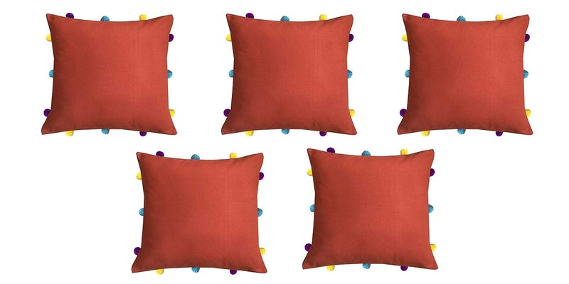 Lushomes Cushion Cover 12x12 Boho Cushion Covers Sofa Pillow Cover Cushion Covers with Tassels Cushion Cover with pom pom 12x12 Inches Set of 5Red - Image 1