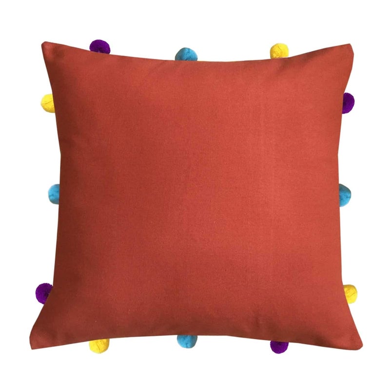 Lushomes Cushion Cover 12x12 Boho Cushion Covers Sofa Pillow Cover Cushion Covers with Tassels Cushion Cover with pom pom 12x12 Inches Set of 5Red - Image 2
