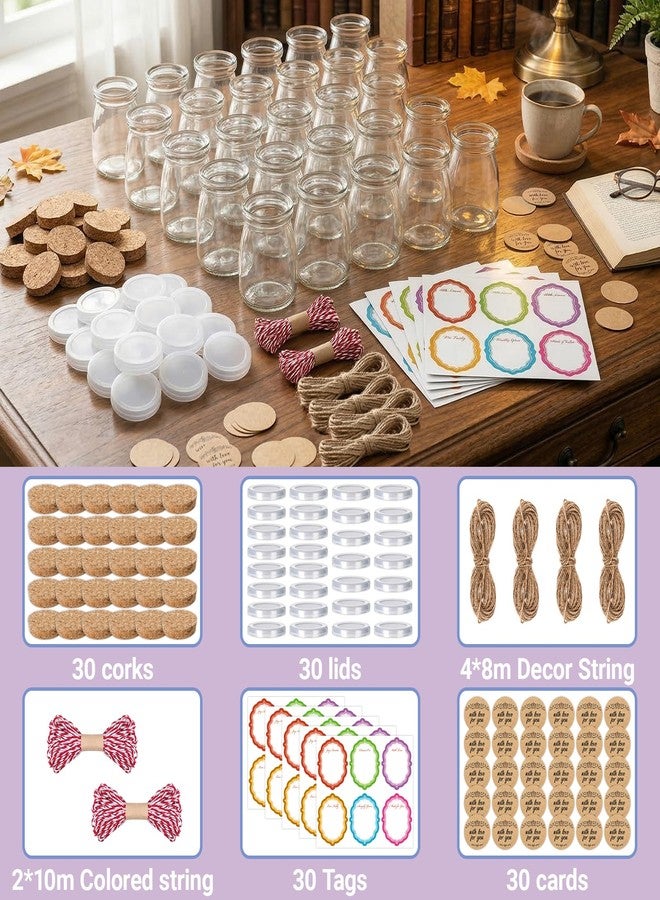 BIGIVACA 30 Pack 7oz Glass Jars with Cork Lids & PE Lids, Yogurt & Candle Jars for Making Candles, Small Mason Jars for Spices, Candy, Bath Salts, Wedding, Party & Baby Shower Favors - Image 4