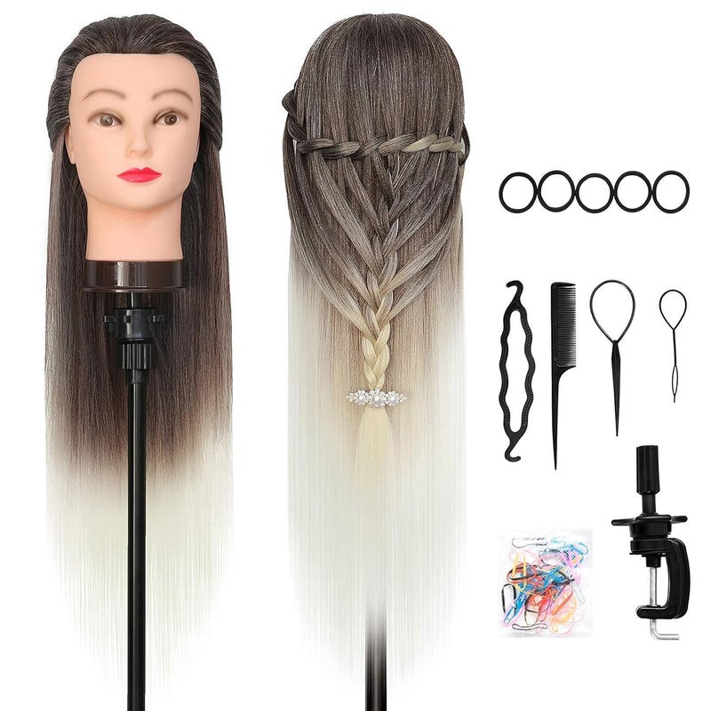 Dansee 28 Mannequin Head Hair Styling Training Head Manikin Cosmetology Doll Head Synthetic Fiber Hair with DIY Braiding Set Free Table Clamp4613