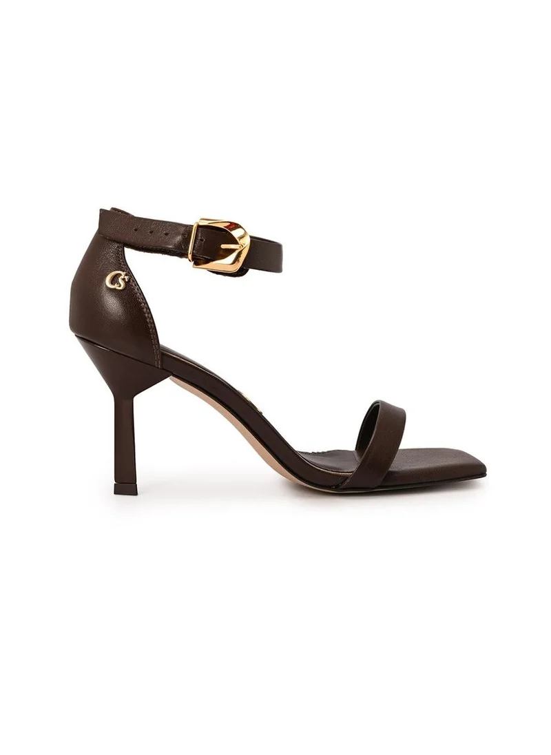 Carmen Steffens Brown Cocoa Geometric Heel Sandal