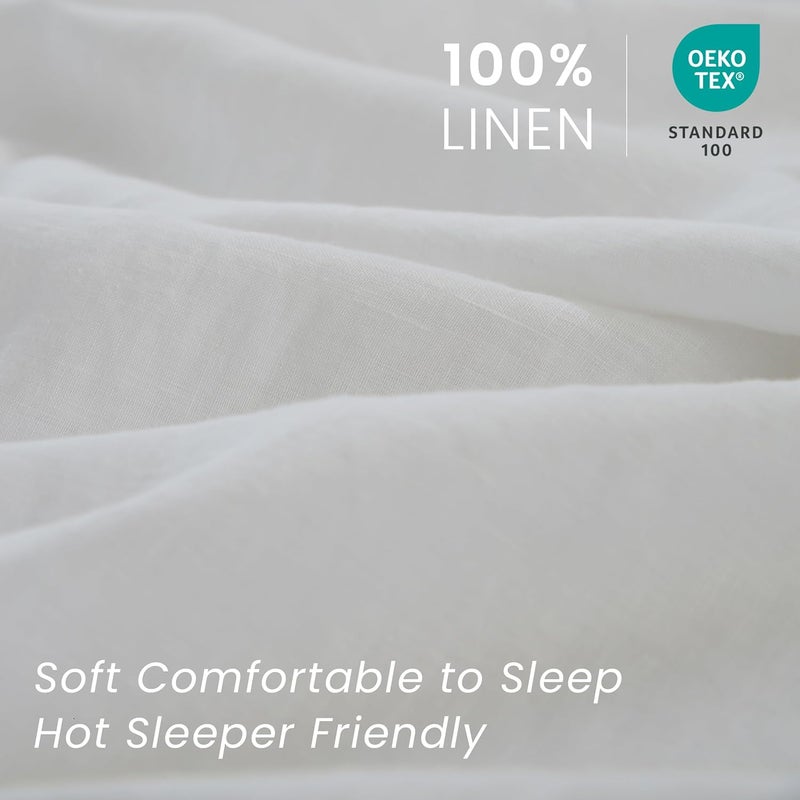 King Linens 100% French Linen Pillowcases with Embroidery - Pack of 2 - Washed Solid Color Natural Flax Soft Breathable - White, 20'' x 40'' - Image 2