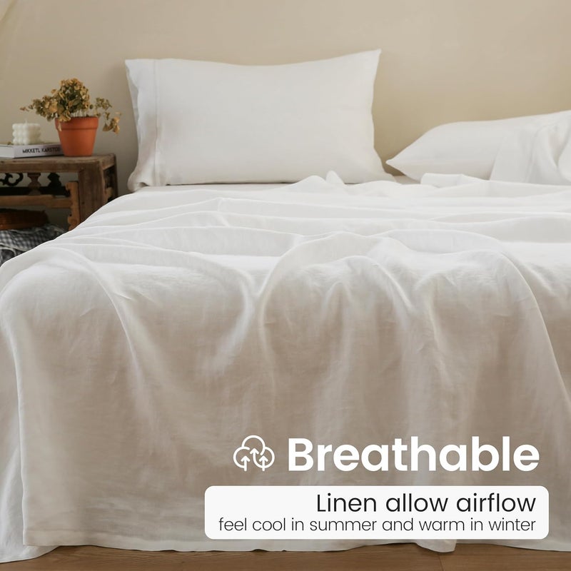 King Linens 100% French Linen Pillowcases with Embroidery - Pack of 2 - Washed Solid Color Natural Flax Soft Breathable - White, 20'' x 40'' - Image 3