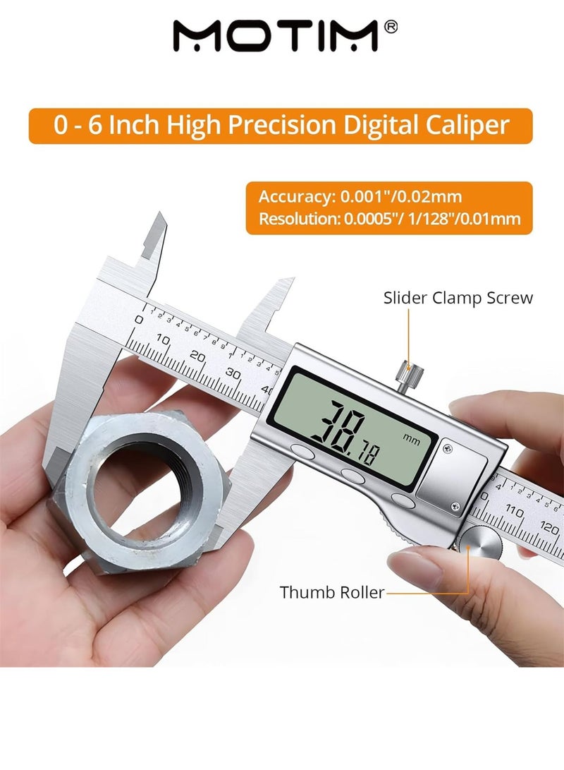 Motim 6 inch/150mm Digital Caliper Vernier Caliper LCD Display Digital Caliper Measuring Tool Used for Inside Outside Diameter Depth Step Measurement - Image 4