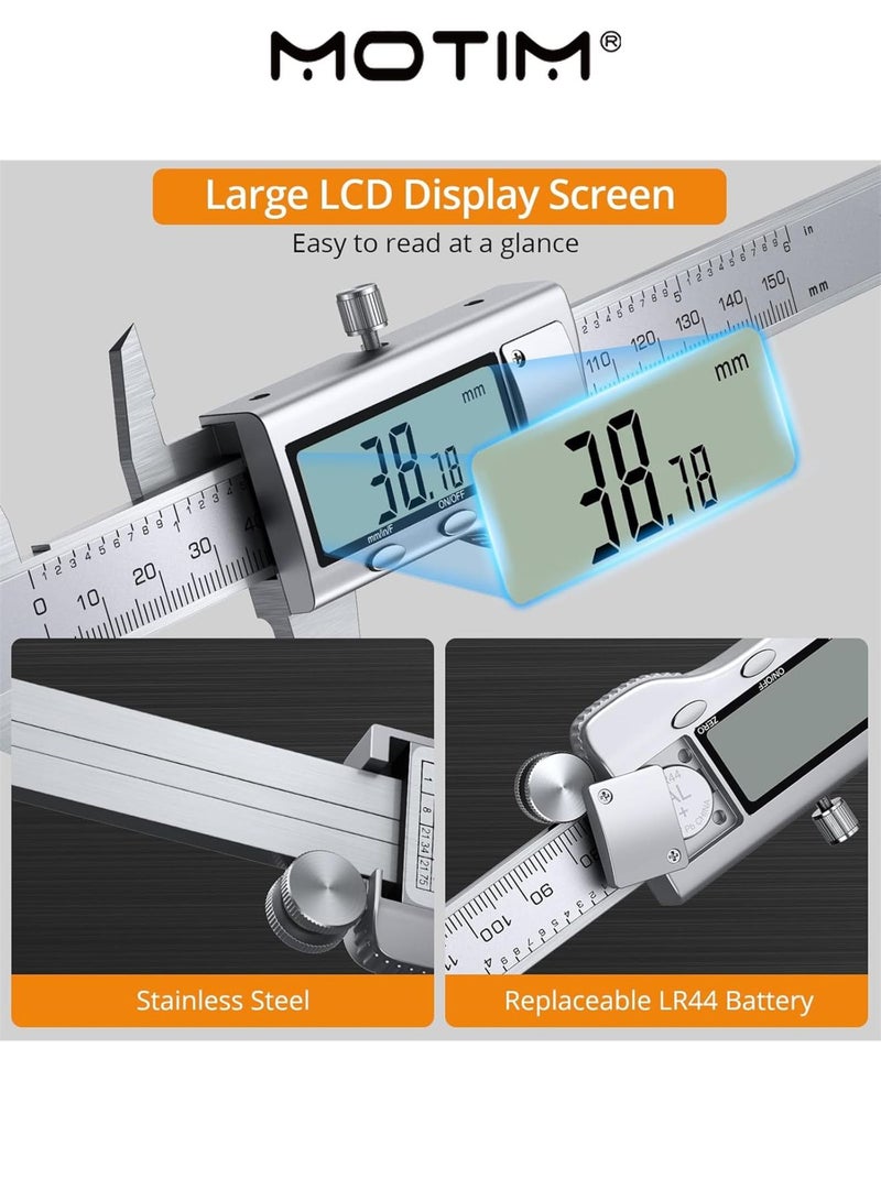 Motim 6 inch/150mm Digital Caliper Vernier Caliper LCD Display Digital Caliper Measuring Tool Used for Inside Outside Diameter Depth Step Measurement - Image 5