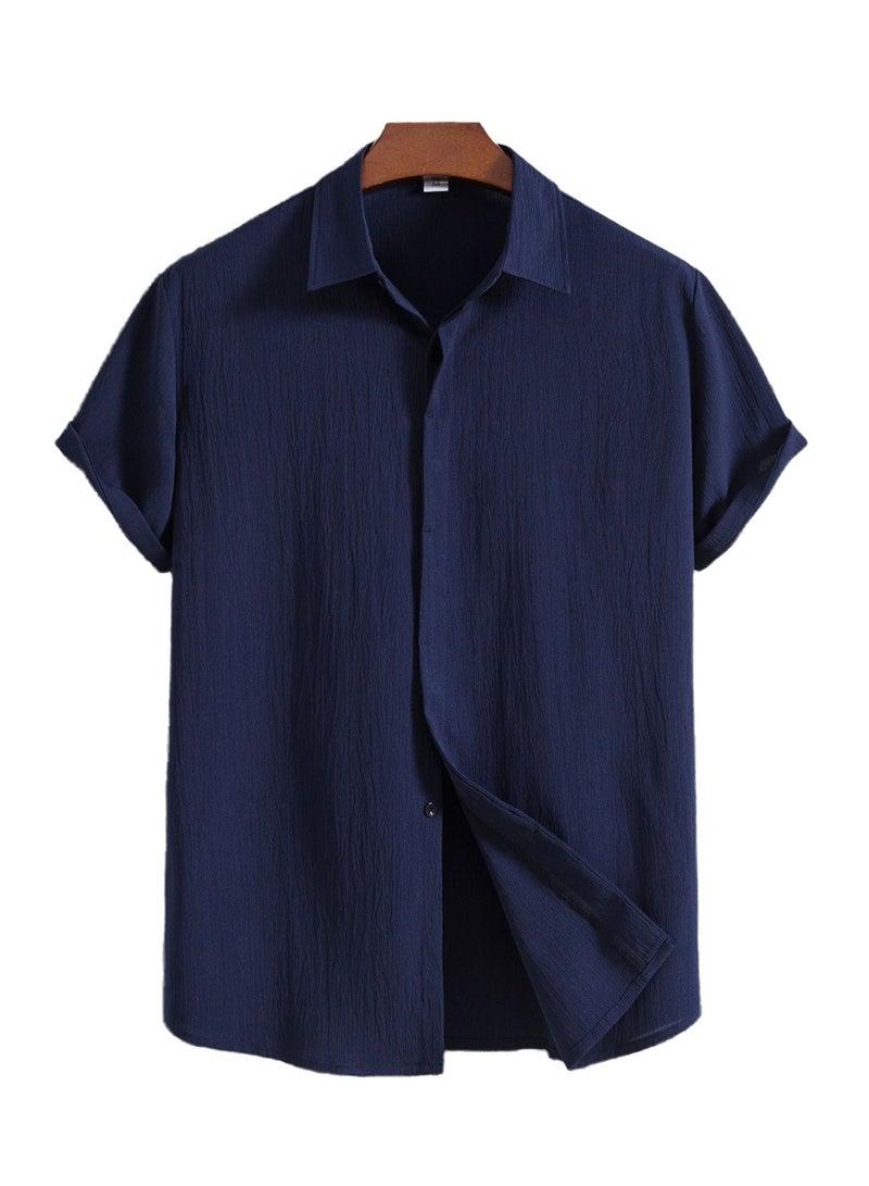 Summer new men's short-sleeved shirt loose solid color button short-sleeved shirt cotton shirt for men  - Image 1