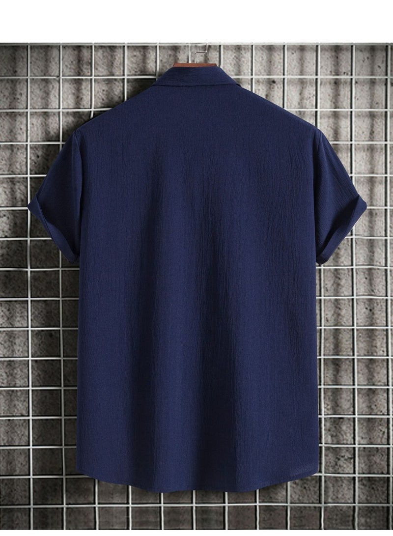 Summer new men's short-sleeved shirt loose solid color button short-sleeved shirt cotton shirt for men  - Image 2
