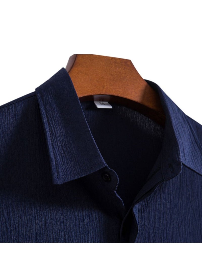 Summer new men's short-sleeved shirt loose solid color button short-sleeved shirt cotton shirt for men  - Image 5