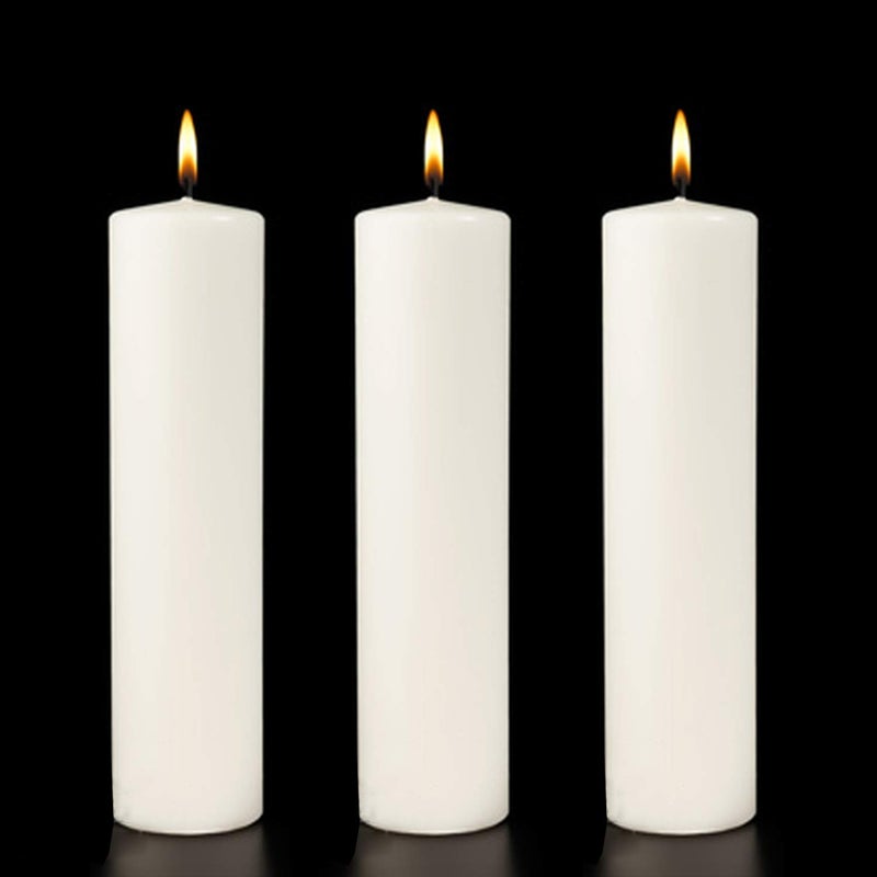 Atorakushon Paraffin Wax Smokeless Scented Pack of 3 White Tall Round Pillar Candles for Diwali - Image 5