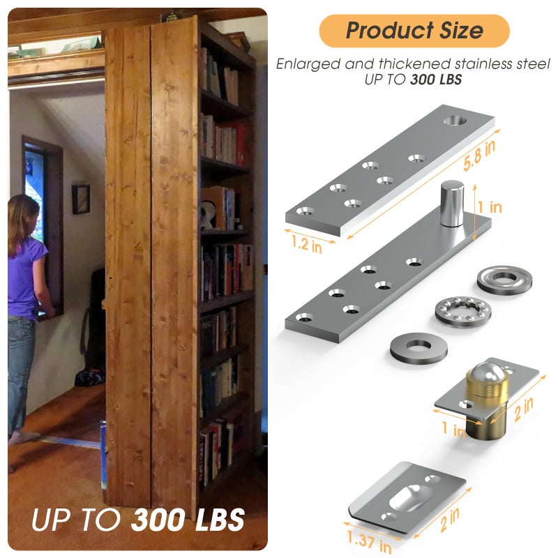 Theelves Door Hinges Stainless Steel Hidden Door Hardware 360 Degree Rotation Pivot Hinge For Hidden Door Bookcase And Interior Doors/Secret Door - Image 3