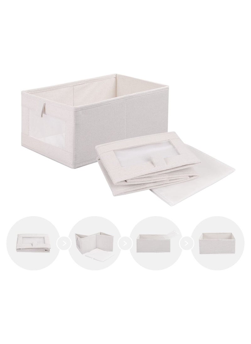 Y&D Foldable Cotton Linen Fabric Storage Bin with Clear Mesh Window - Stylish, Practical, and Versatile Organizer  - Image 4