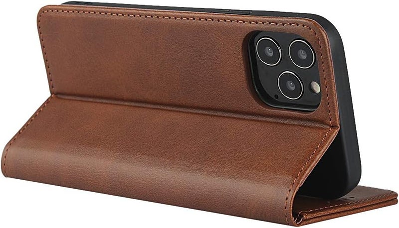 iCoverCase for iPhone 12 Pro Max Wallet Case with Card Holder, PU Leather Magnetic Kickstand Feature Shockproof Protective Flip Cover Case - Dark Brown - Image 3