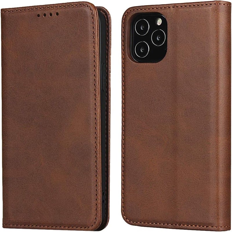 iCoverCase for iPhone 12 Pro Max Wallet Case with Card Holder, PU Leather Magnetic Kickstand Feature Shockproof Protective Flip Cover Case - Dark Brown - Image 1