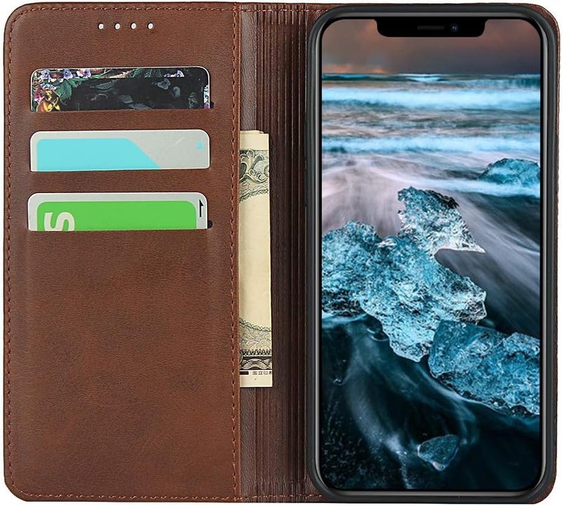 iCoverCase for iPhone 12 Pro Max Wallet Case with Card Holder, PU Leather Magnetic Kickstand Feature Shockproof Protective Flip Cover Case - Dark Brown - Image 2