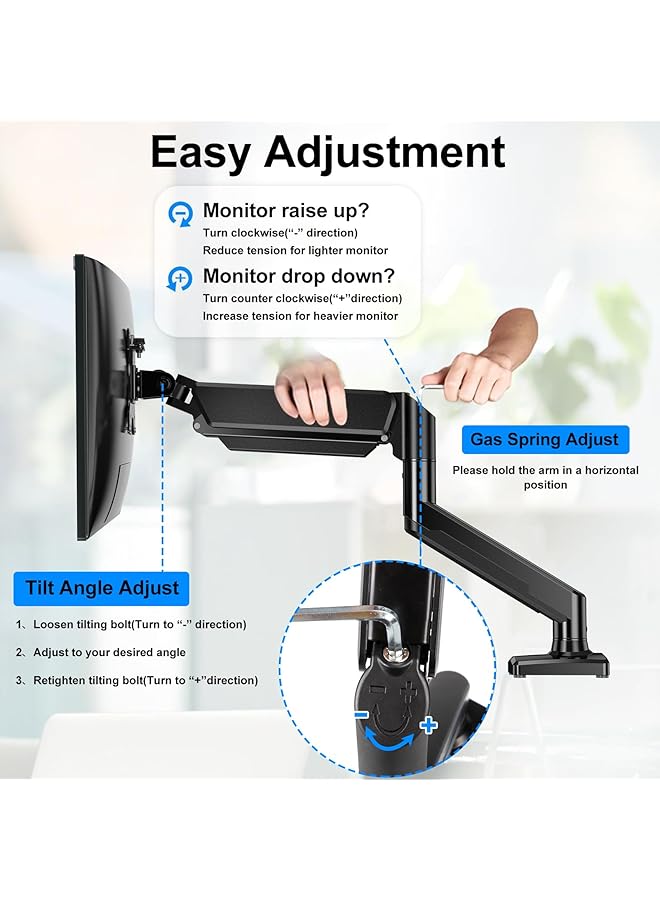 erorex Single Monitor Mount Stand Adjustable Spring Monitor Desk Mount Swivel Bracket Heavy Duty Computer Monitor Stands With Clamp And Grommet Base For 13 To 32 Inch Computer Screens - Image 2