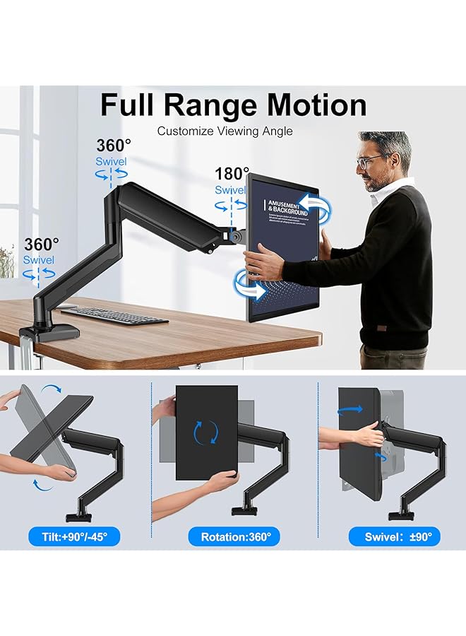 erorex Single Monitor Mount Stand Adjustable Spring Monitor Desk Mount Swivel Bracket Heavy Duty Computer Monitor Stands With Clamp And Grommet Base For 13 To 32 Inch Computer Screens - Image 4