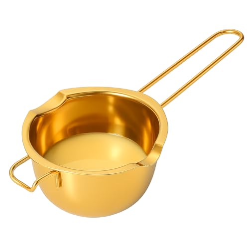 Snevad Stainless Steel Double Boiler Pot Chocolate Melting Bowl with Heat-Resistant Handle for Candy, Butter, Cheese, Caramel & Wax SUS304 Universal Milk Warmer Pot Candles, Soap (Golden) 400Ml - Image 4