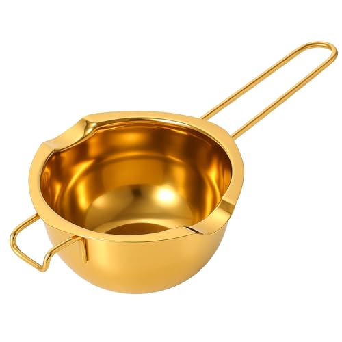 Snevad Stainless Steel Double Boiler Pot Chocolate Melting Bowl with Heat-Resistant Handle for Candy, Butter, Cheese, Caramel & Wax SUS304 Universal Milk Warmer Pot Candles, Soap (Golden) 400Ml - Image 1
