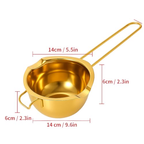 Snevad Stainless Steel Double Boiler Pot Chocolate Melting Bowl with Heat-Resistant Handle for Candy, Butter, Cheese, Caramel & Wax SUS304 Universal Milk Warmer Pot Candles, Soap (Golden) 400Ml - Image 2