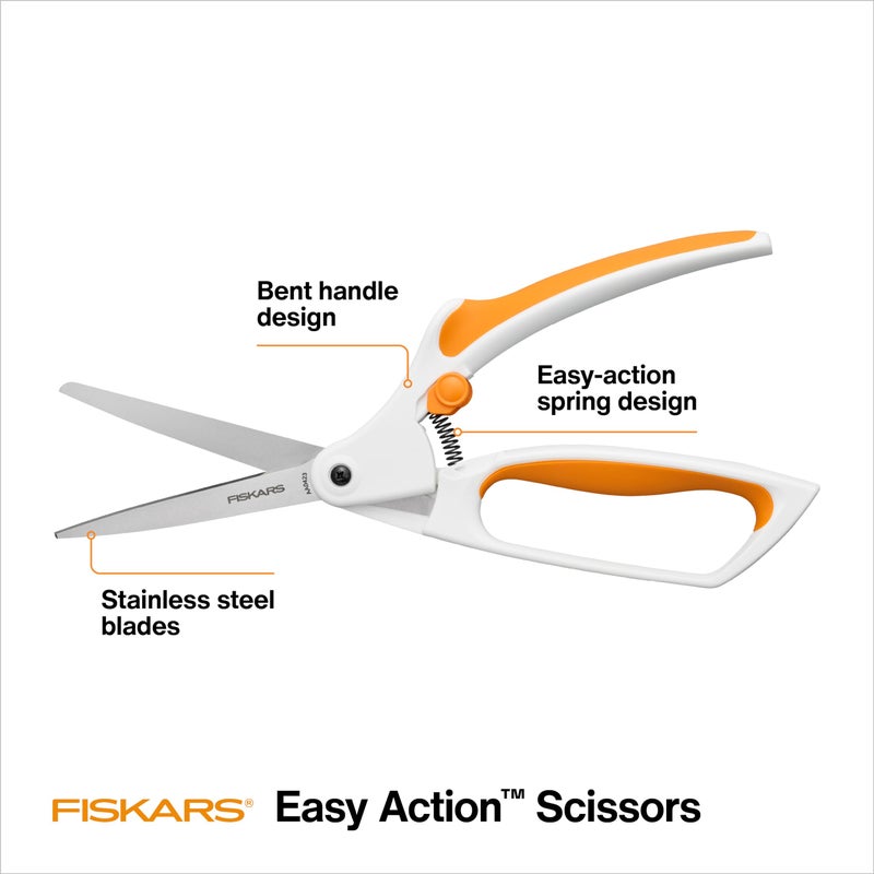 Fiskars Easy Action Scissors, No. 8, Spring-Assisted & SoftGrip Bent Handle Reduces Hand Fatigue, Precision Stainless Steel Blades for Clean Tabletop Cutting, Ambidextrous Design, Stainless Steel - Image 2