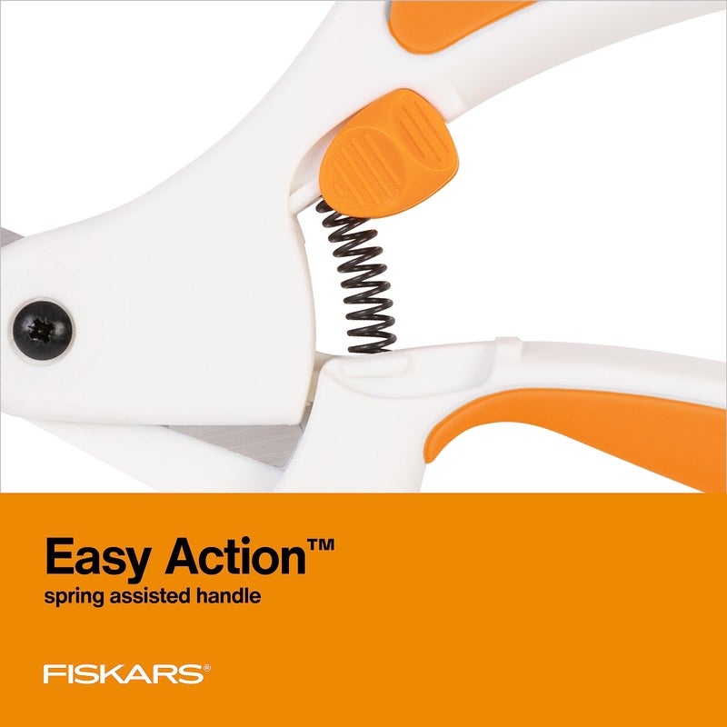 Fiskars Easy Action Scissors, No. 8, Spring-Assisted & SoftGrip Bent Handle Reduces Hand Fatigue, Precision Stainless Steel Blades for Clean Tabletop Cutting, Ambidextrous Design, Stainless Steel - Image 4
