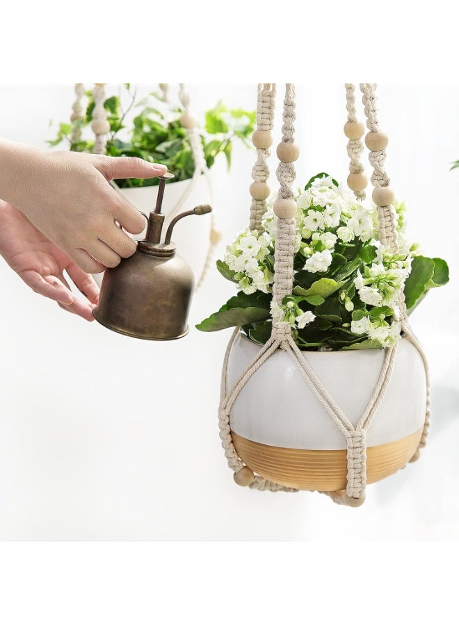 Mkono Macrame Plant Hanger Indoor Hanging Planter Basket with Wood Beads Decorative Flower Pot Holder No Tassels for Indoor Outdoor Boho Home Decor 35 Inch, Ivory, Set of 1 (POTS NOT Included) - Image 5