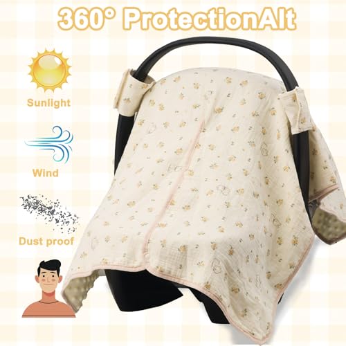 YOQIE 2-in-1 Baby Car Seat Cover & Canopy | Mom Nursing Cover, Easy Install Shield | Multi-Purpose for Winter Warmth & Summer Shade (Yellow Little Flower) - Image 3