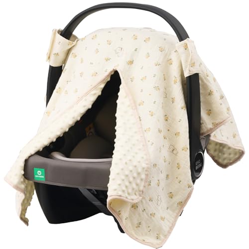 YOQIE 2-in-1 Baby Car Seat Cover & Canopy | Mom Nursing Cover, Easy Install Shield | Multi-Purpose for Winter Warmth & Summer Shade (Yellow Little Flower) - Image 1
