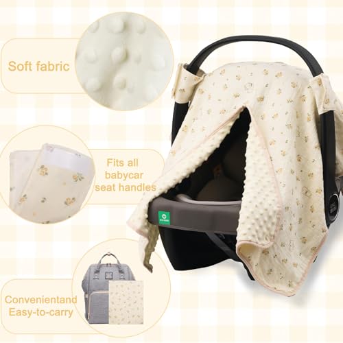 YOQIE 2-in-1 Baby Car Seat Cover & Canopy | Mom Nursing Cover, Easy Install Shield | Multi-Purpose for Winter Warmth & Summer Shade (Yellow Little Flower) - Image 4