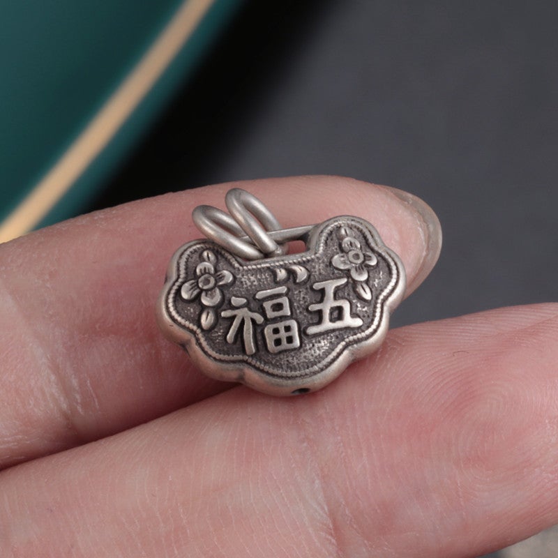 Generic S925 Sterling Silver Ink Black Wufu Ruyi Lock Double Ring Pendant Accessories Retro Silver Lock Pendant DIY Handmade Material Pendant one 