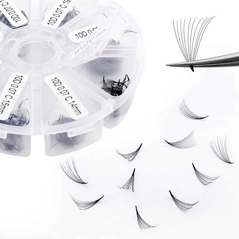 Premade Fans Short Stem 500 PCS 10D Eyelash Extensions 007mm CD Curl 1320mm Mixed Length WENDY LASHES Russian Volume Premade Lash Extension 500PCS10D007D 1320mm mixed tray