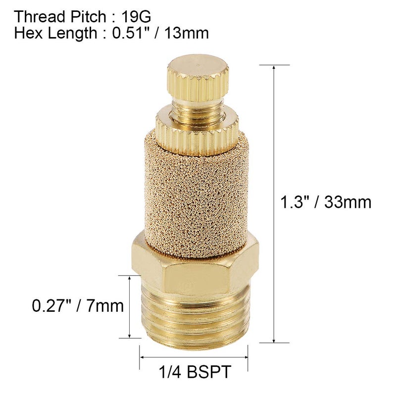 uxcell Top Adjustable Pneumatic Air Exhaust Silencer Muffler Copper 1/4 BSPT Gold Tone 4pcs - Image 4