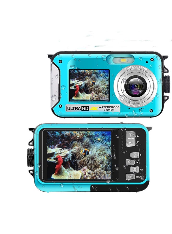 HD Dual Screen Photography Waterproof Camera Outdoor Sports Digital Camera Students Diving Special Underwater Camera-Color:Standard English Blue 4K  - Image 1