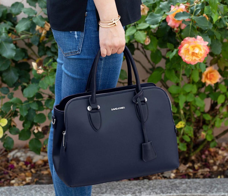 David Jones - Women's Handbag Handbag - Woman PU Leather Shoulder Bag - Elegant Tote Shopper Bag - Shoulder Bag Many Compartments Zip Multi Pockets - Everyday Fashion Work City City - Dark Blue - Image 2