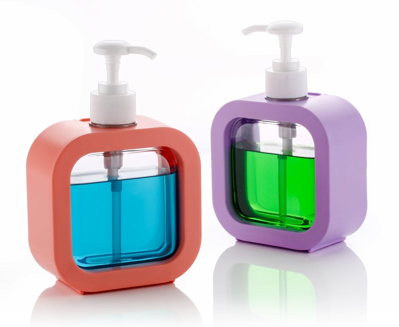 OLMARTT KITCHENWARE Plastic Soap Dispenser Refillable Hand Wash Liquid Dispenser Shower Bottles Dish Detergent Bottle Shampoo Lotion Bottle with Pump for (300 Ml) Multicolour (Pack of 2) - Image 5
